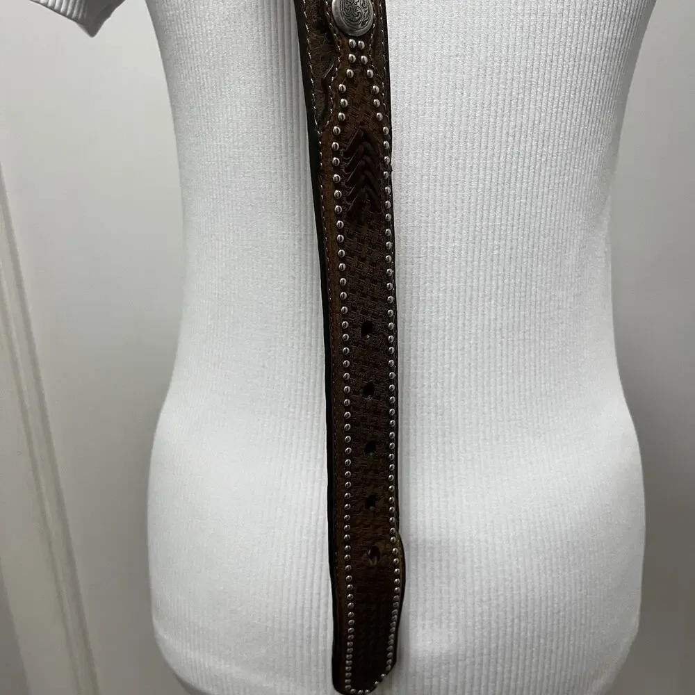 Nocona Mens Brown Ostrich Leather Studded Western Belt Sz 40 N2491844 EUC